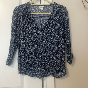 H&M Blue Fitted 3/4 Sleeve Blouse